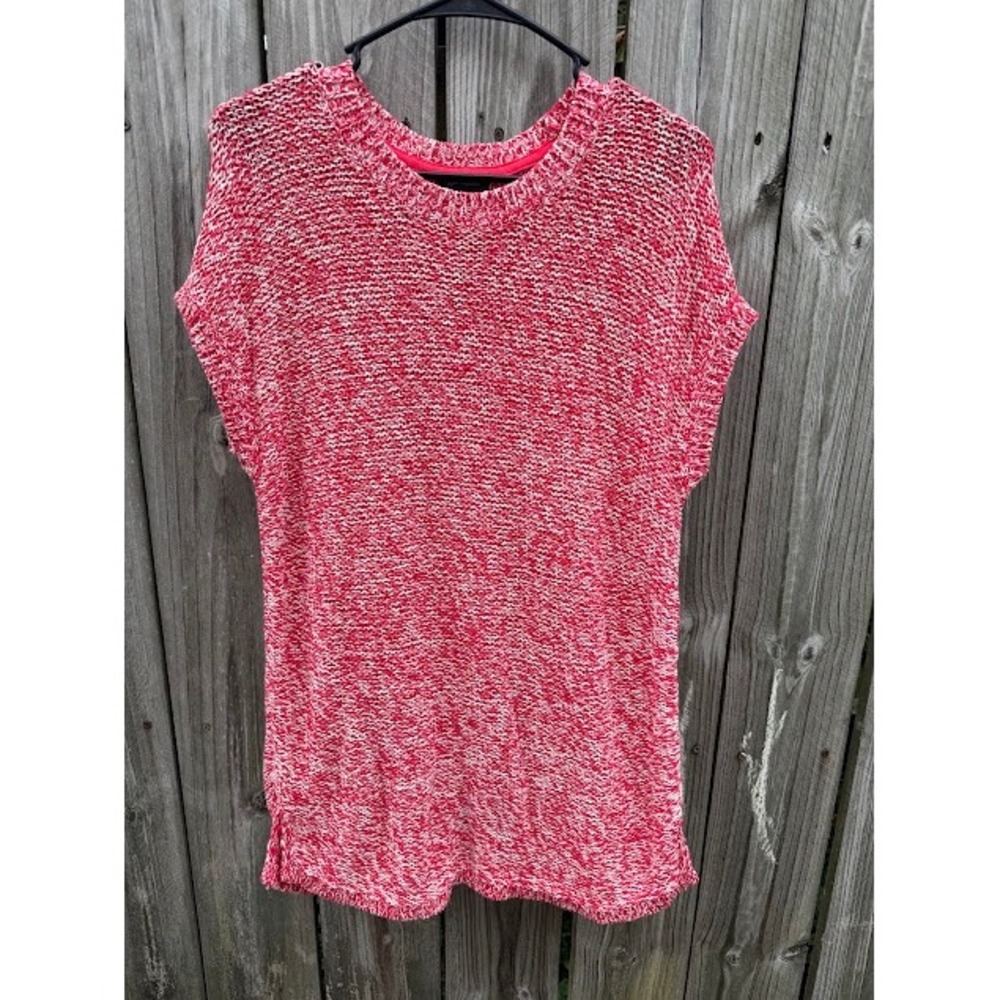 Coastal Nautical J. Jill Wearever Knit Sweater XS Red White Marl Cap Sleeve